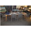 Image 1 : CEMENT OUTDOOR DINING TABLE W/WOODEN TAPERED LEGS & 6 WOVEN CHAIRS (TABLE 93" X 39 1/2" X 30 1/4") (