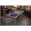 Image 2 : CEMENT OUTDOOR DINING TABLE W/WOODEN TAPERED LEGS & 6 WOVEN CHAIRS (TABLE 93" X 39 1/2" X 30 1/4") (