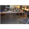 Image 4 : CEMENT OUTDOOR DINING TABLE W/WOODEN TAPERED LEGS & 6 WOVEN CHAIRS (TABLE 93" X 39 1/2" X 30 1/4") (