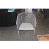Image 8 : CEMENT OUTDOOR DINING TABLE W/WOODEN TAPERED LEGS & 6 WOVEN CHAIRS (TABLE 93" X 39 1/2" X 30 1/4") (
