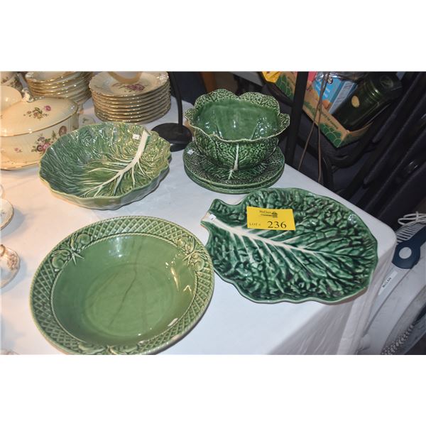 COLLECTION OF CABBAGE PLATES, BOWLS, PLATTER & VINTAGE BARDELLO PINHEIRO RABBIT BOWL (7 PCS)