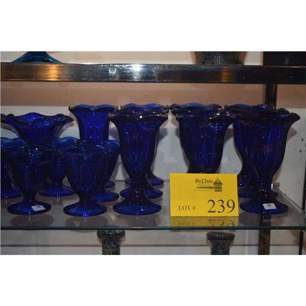 VINTAGE ANCHOR HOCKING COBALT BLUE SUNDAE GLASSES, 2 SIZES, FOUNTAINWARE LINE (23 PCS)