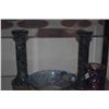 Image 2 : MOSAIC GLASS CANDLE HOLDERS, MOSAIC STYLE GLASS BOWL, ART GLASS VASE & GLASS BOBECHE (6 PCS)