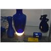 Image 1 : COLLECTION OF COBALT BLUE VASES, BASKET, MOSSER GLASS DISH & BOWL W/BLUE GRAPE MOTIF (13 PCS)