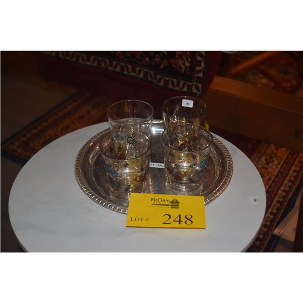 VINTAGE MID CENTURY MODERN ROCKS GLASSES, DESIGNED BY GEORGE BRIARD W/BUTTERFLIES & 22K GOLD SPECKLE