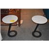 Image 1 : PAIR WHITE MODERN STONE SIDE TABLES W/METAL BASES (PAIR)