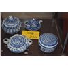 Image 1 : ASIAN BLUE & WHITE PORCELAIN COLLECTION OF CENSERS, TEAPOT & COVERED JAR (5 PCS)