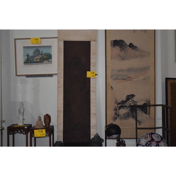 CHINESE HAND PAINTED SCROLL, LANDSCAPE PAINTING; SIGNED