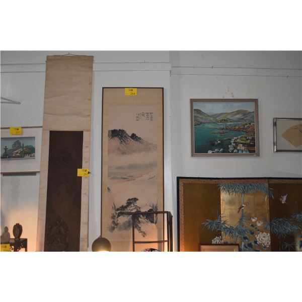 FRAMED CHINESE SCROLL W/LANDSCAPE PAINTING; SIGNED