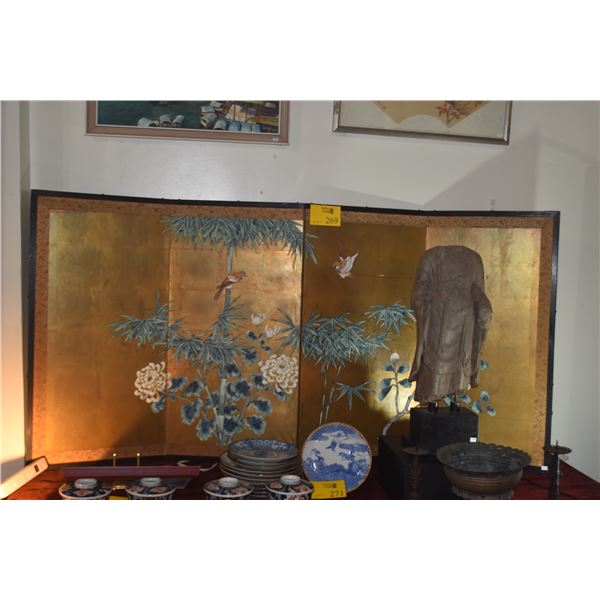 4 PANEL JAPANESE SCREEN, BIRDS & FLOWERS (35" X 70")