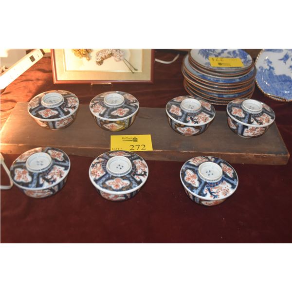 7 COVERED TEA BOWLS, OVERGLAZE ENAMEL, LATE 19TH-EARLY 20TH C