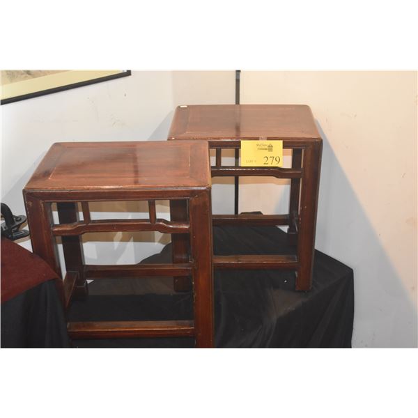 PAIR CHINESE ELM WOOD STOOLS (16" X 12" X 19") (PAIR)