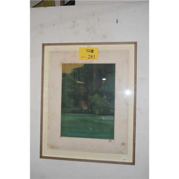 FRAMED JAPANESE POLYCHROME PRINT; SIGNED (21" X 26")