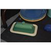 Image 2 : MIXED LOT: BAUER PLATES, CROCK, COVERED CANISTERS, ROYAL COPENHAGEN STAINER/BOWL, LE CREUSET BUTTER 