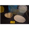 Image 1 : MIXED LOT: AMERICAN SWEETHEART DEPRESSION GLASS PLATES, ALUMINUM PLATTER W/HANDLES, ART GLASS TRAYS,