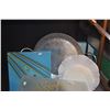 Image 2 : MIXED LOT: AMERICAN SWEETHEART DEPRESSION GLASS PLATES, ALUMINUM PLATTER W/HANDLES, ART GLASS TRAYS,
