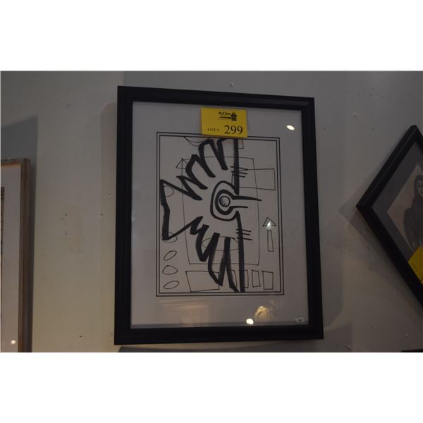 FRAMED BLACK & WHITE ABSTRACT LITHOGRAPH (18" X 22")