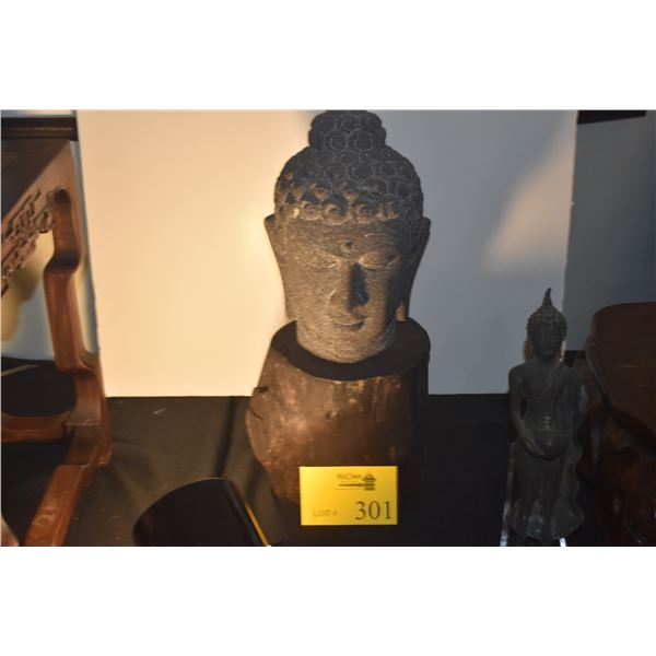 STONE CARVED BUDDHA HEAD (10 1/2") (DOES NOT INCLUDE STAND)
