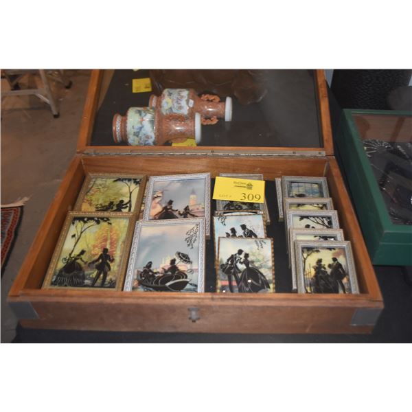 FRAMED SILHOUETTE PICTURES, 1940'S CONVEX BUBBLE GLASS (16 PCS) (DOES NOT INCLUDE CASE)