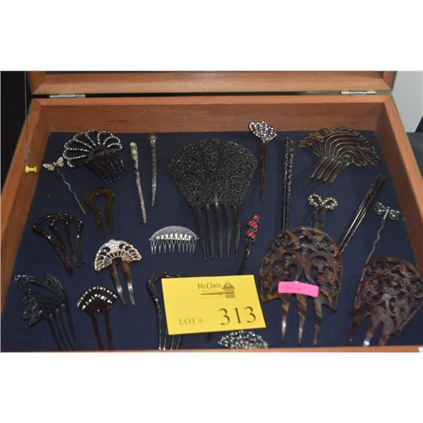 COLLECTION OF HAIR COMBS & ACCESSORIES (CELLULOID, STERLING SILVER & PLASTIC) (24 PCS) (DOES NOT INC