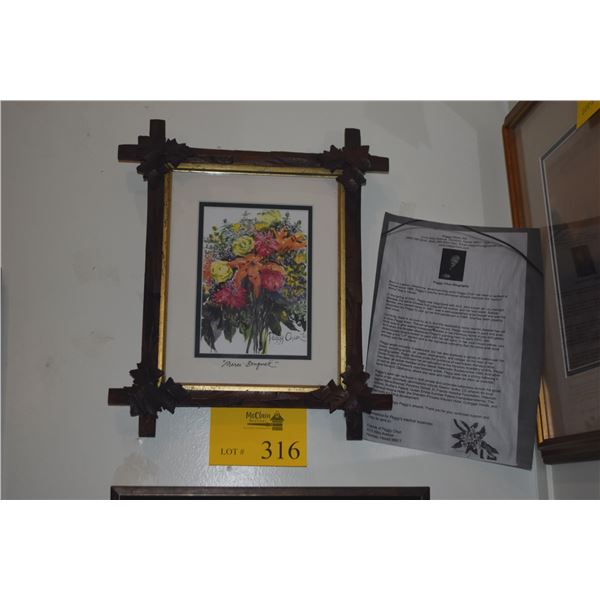 FRAMED PRINT, "MERCI BOUQUET"; PEGGY CHUN (12 1/2" X 14 1/2")