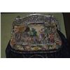 Image 3 : COLLECTION OF PETIT POINT BAGS W/SCENIC TAPESTRY DESIGNS & BLACK/SILVER EVENING BAG & COMPACT (5 PCS