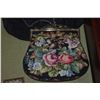 Image 4 : COLLECTION OF PETIT POINT BAGS W/SCENIC TAPESTRY DESIGNS & BLACK/SILVER EVENING BAG & COMPACT (5 PCS