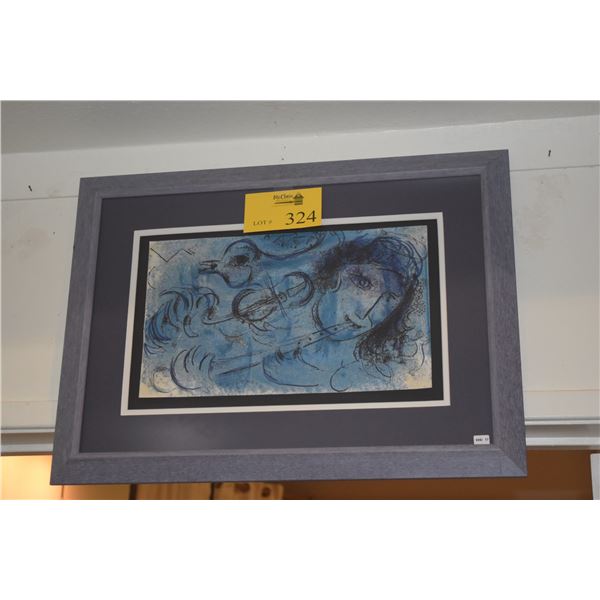 FRAMED MARC CHAGALL REPRODUCTION INK PRINT, IMPRESSIONISM FIGURATIVE (9" X 14")