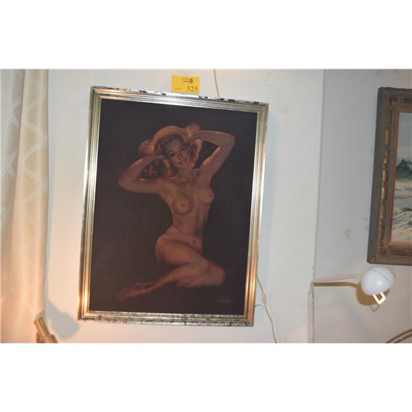 FRAMED NUDE ON VELVET; SIGNED LEETEG TAHITI (26 1/4" X 34 1/4")