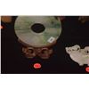 Image 1 : CHINESE TRANSLUCENT JADEITE BI CARVED IN ARCHAIC FORM W/STAND (4 5/8")