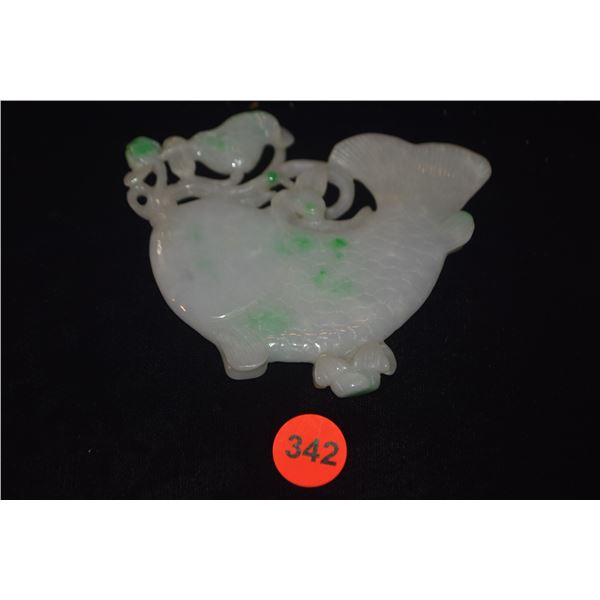 CHINESE GREEN & WHITE JADEITE CARVING, FISH & LOTUS, 19TH C. (4" X 3")