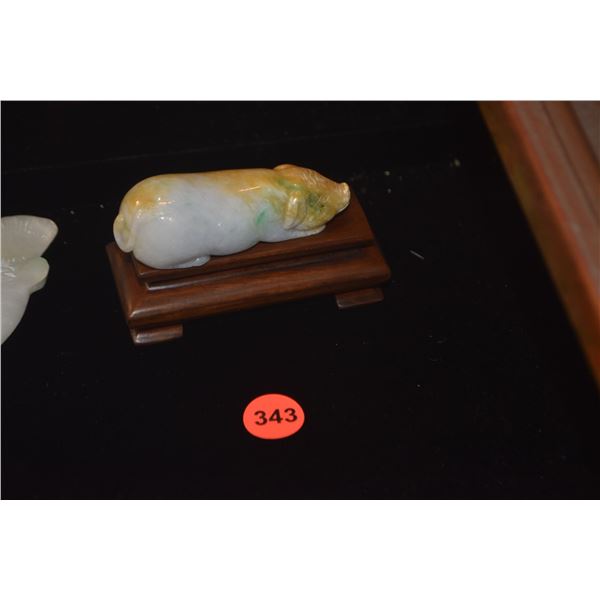 CHINESE JADEITE PIG (GREEN, YELLOW & WHITE) W/STAND (3")