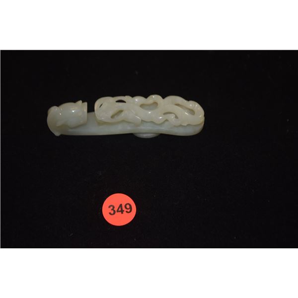 CHINESE NEPHRITE RETICULATED DRAGON BUCKLE (3 5/8")