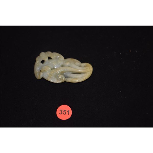 CHINESE NEPHRITE JADE FUNGUS & BAT, LONG LIFE WISHES (3" X 1 3/4")
