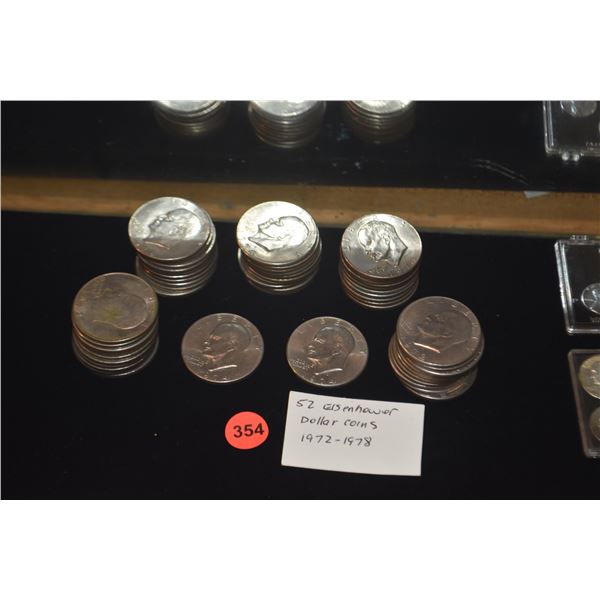 52 EISENHOWER DOLLARS: 1972 (12), 1974 (20), 1976 (12), 1977 (3), 1978 (5) (52 PCS)