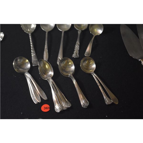 COLLECTION OF STERLING SILVER SPOONS (TEA, SOUP, CONSOMME, SAUCE LADLE & SERVING) (438.7 GTW) (18 PC