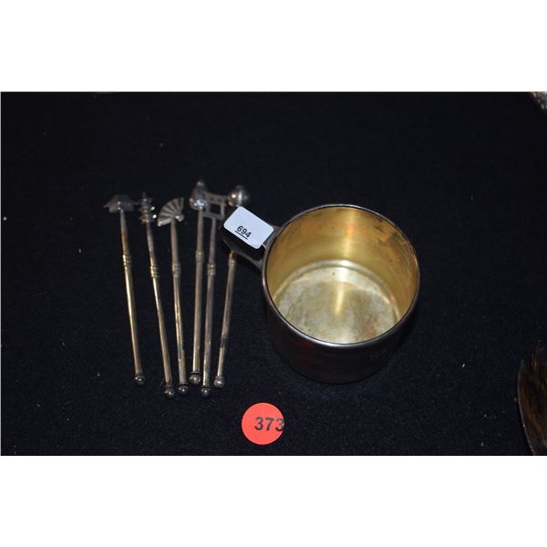 STERLING SILVER BABY CUP & STERLING STIRRERS (116 GTW) (7 PCS)