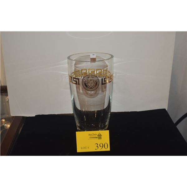 ROSENTHAL VERSACE MEDUSA CRYSTAL VASE W/GREEK KEY DESIGN & ICONIC MEDUSA HEAD (12")