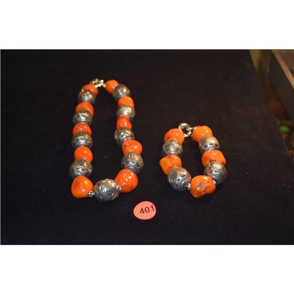 DYED CORAL NECKLACE & BRACELET (2 PCS)