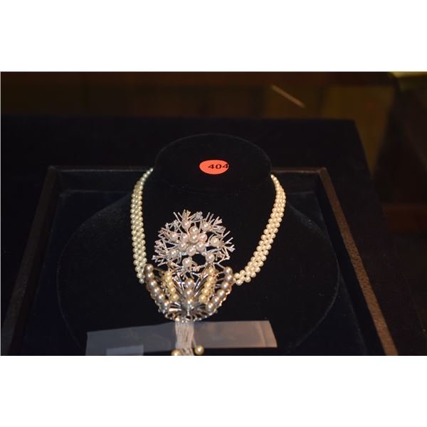 STERLING SILVER: PEARL BUTTERFLY CHOKER & 950 SILVER PEARL BROOCH (2 PCS)
