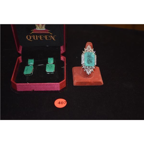 18K GP GEM SET BALLERINA RING & EARRINGS, QUEEN (2 PCS)