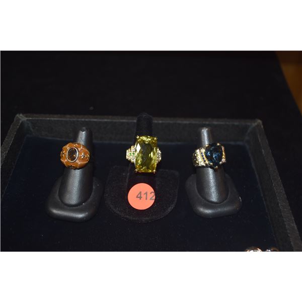 STERLING SILVER GEMSET RINGS (3 PCS)