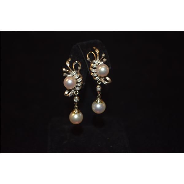 14K WG PEARL & DIAMOND EAR CLIPS (10.8 GTW)