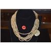 Image 1 : 8 STRAND PINK BIWA CULTURED PEARL CHOCKER W/14K CLASP W/DIAMOND, RUBY & SAPPHIRE