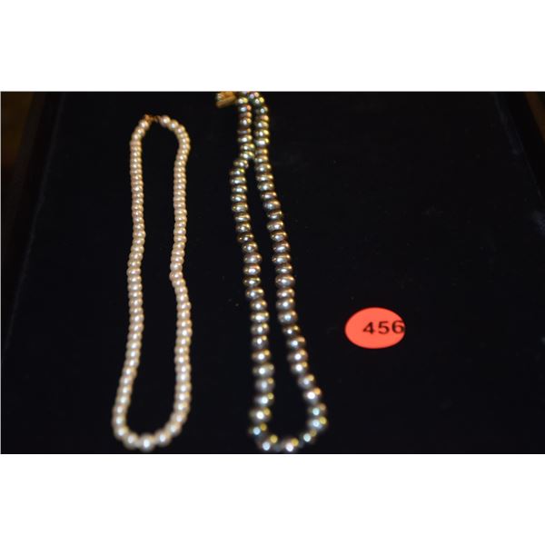 14K WHITE PEARL NECKLACE & 14K GRAY PEARL NECKLACE (2 PCS)