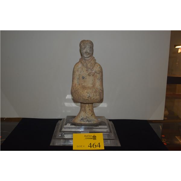 CHINESE TERRACOTTA TOMB FIGURE ON ACRYLIC STAND (15")