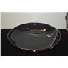 Image 2 : 10 1/4" HIGA CERAMIC PLATE (BLACK & WHITE GLAZE STROKES) & FLOWER POT W/BROWN & WHITE GLAZE (COMBINE