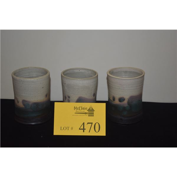 3 TEA CUPS W/BLUE & BLUSH GLAZES; SIGNED HIGA (3 PCS)