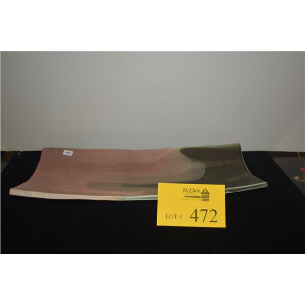 RECTANGULAR PLATTER W/GREEN, WHITE & BLUSH GLAZES; SIGNED HIGA (16" X 7 1/2" X 2")