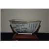 Image 3 : CHINESE SQUARE BOWL, POLYCHROME BAMBOO PAINTING & POEMS; SIGNED W/STAND